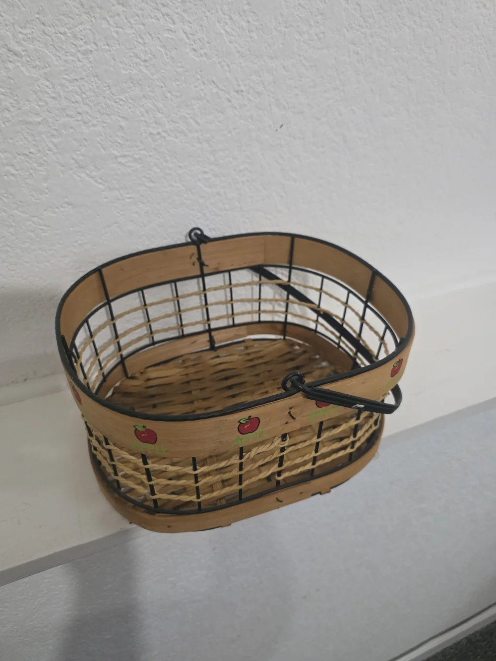 Apple Design Oval Woven Decorative Basket - Natural and Black